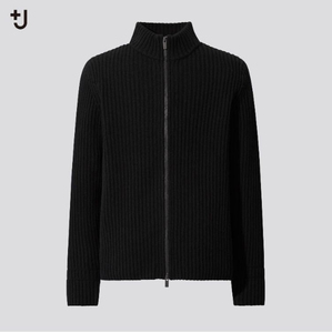 ブラック ミドルゲージ リブ フルジップ セーター ユニクロ ジルサンダー +J Jil Sander Black ドライバーズニット 欧米 XL