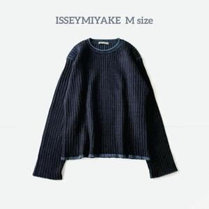 イッセイミヤケ　ISSEYMIYAKE　ブルーニット　Mサイズ　ニット　畔編み　リブ　ブラック　長袖 ヴィンテージ　80