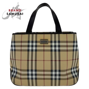 美品 BURBERRY バーバリー チェック柄 ベージュ ブラウン キャンバス トートバッグ ハンドバッグ レディース 407931