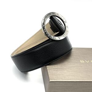 最高級◆BVLGARI ブルガリ ベルト（全長102cm）サークルロゴ ビーゼロワン レザー 本革 ブラック 黒 シルバーロゴ メンズ ビジネス