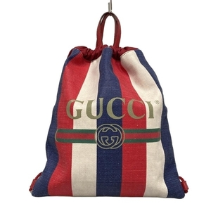 グッチ GUCCI リュックサック/バックパック 473872 ロゴ シルヴィ ストライプ プリント キャンバス リネン、レザー ボルドー×マルチ