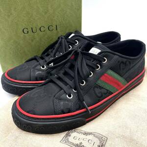 現行/極美品◎ GUCCI メンズ スニーカー TENNIS 1997 グッチテニス Gucci Off The Grid ウェブストライプ シェリーライン ブラック 26.5cm