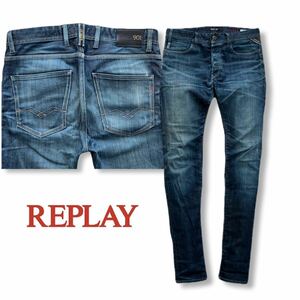 送料無料 REPLAY リプレイRBJ.901 アールビージェイ 901 SLIM TAPERED インディゴ USED加工 ストレッチ スリム デニムパンツ W30 L32