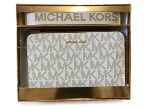 新品未使用！ マイケルコース MKモノグラム ショルダーバッグ ホワイト/ブラウン 白金 ゴールド箱付き MICHAEL KORS クリスマス/プレゼント