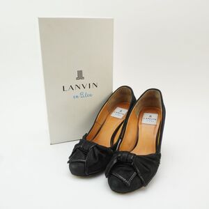 LANVIN en Bleu ランバン オン ブルー 23.5 パンプス ヒール リボン スエード 黒 ブラック 箱付き/RC107