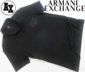 新品★アルマーニ★大きいサイズ★ブラック ポロシャツ★ソフトかのこ★黒 ロゴ★半袖 ニットシャツ XXL★AX ARMANI★640