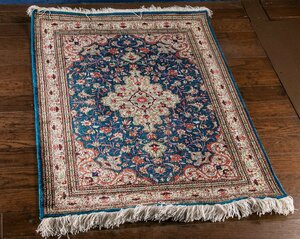 【ペルシャ絨毯】 イラン クム産 手編み シルク 89×61cm E372 インテリア リビング カフェ ギャラリー 高級絨毯