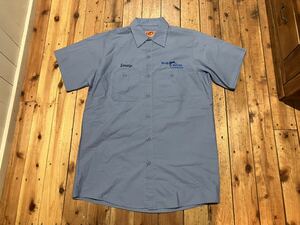 REDKAP USA輸入　水色　メンズM 半袖　100円スタート　売り切り　古着　ワークシャツ　レッドキャップ　