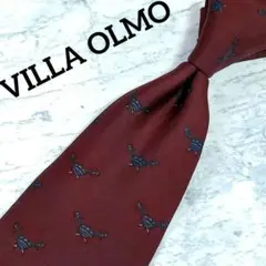 【VILLA OLMO】ネクタイ　小紋柄　えんじ　バーガンディ　シルク