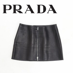 イタリア製◆PRADA プラダ レザー Wジップ ミニ スカート 黒 ブラック 44