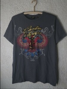 ｎ6260　CHRISTIAN AUDIGIER　クリスチャン オードジェー　半袖　鳳凰　ロゴ　金ラメ　プリント　tシャツ　エドハーディー　人気　送料格安