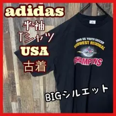 アディダス メンズ プリント ロゴ ブラック 2XL USA古着 半袖 Tシャツ