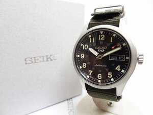 新品同様 SEIKO セイコー 5スポーツ SBSA201 4R36-13PO 自動巻 デイデイト カーキ色 ナイロンベルト メンズ腕時計 裏蓋スケルトン ☆P