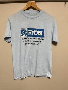 RYOBI　リョービ　半袖　Tシャツ　裾シングルステッチ　ビンテージ　タグなし　Sサイズ　ブルー　企業T