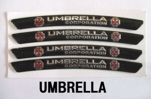 【新品・即決】黒 アンブレラ UMBRELLA CORPOLATION ホイール タイヤ ボディ リムステッカー 0.8cm × 9cm 4個セット