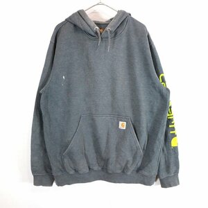 SALE/// Carhartt カーハート 袖ロゴプリント パーカー ワンポイントロゴ グレー (メンズ L) N9160