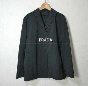 美品 PRADA プラダ サイズ38 ポリエステル ストレッチ 比翼ボタン ミドル丈 テーラードジャケット 黒 ブラック