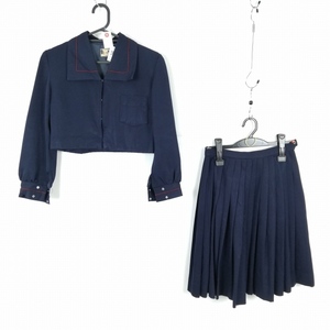 1円 ジャケット スカート 上下2点セット 冬物 女子 学生服 中学 高校 紺 制服 中古 ランクC EY4433