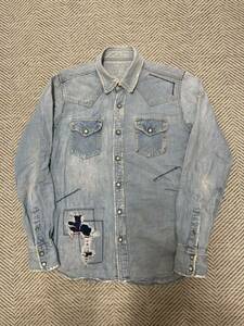 TMT Big Holiday TSH-F1404デニム ウエスタン シャツ CRAZY CRUSH DENIM SHIRT ダメージ リペア クラッシュ