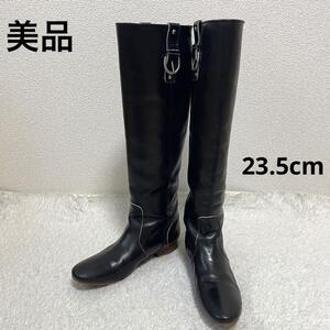 【美品】オーラを纏う逸品　DOUBLE STANDARD CLOTHING　 ロングブーツ　23.5cm レザー　本革　ダブスタ　秋冬　VERO CUCIO　黒　ブラック　