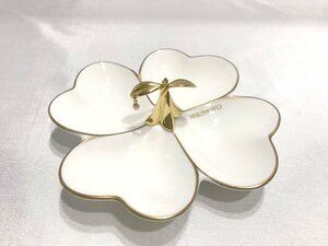 ■【YS-1】 状態良好 ■ ミキモト MIKIMOTO ■ クローバー お皿 小皿 小物プレート パール付き ■ 白系 × ゴールド系 【同梱可能商品】■D