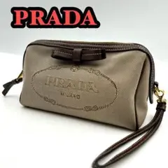 PRADA ポーチ ロゴジャガード ヴァニティポーチ キャンバス リボン 384