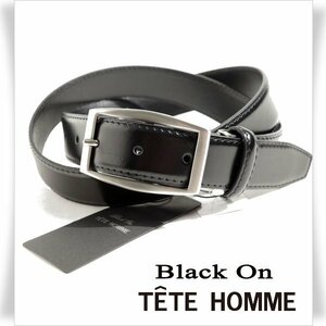 新品1円～★定価0.9万 Black On TETE HOMME テットオム 牛革レザー ビジネスベルト フリーサイズ 本革 黒 ブラック 本物◆4923◆