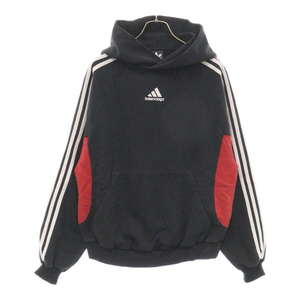 バレンシアガ ×adidas Hoodie Large Fit アディダス ロゴ刺繍 プルオーバーパーカー ダメージ加工フーディ ブラック 715001 TNVA8