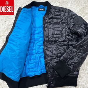 【未使用級XL】極美品 DIESEL ディーゼル ダウンジャケット XLsize相当 黒 ジップ刻印 袖ブレイブマン エンボス加工【浮かび上がるDIESEL】