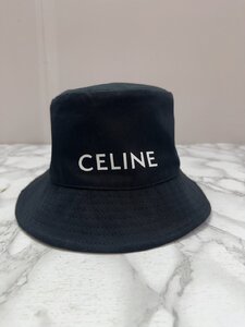 ♪【CELINE セリーヌ バケットハット 2AU5B968P レディース コットン ロゴ 帽子 Lサイズ ブラック　】OK18392