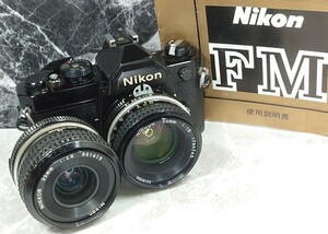 【終活コレクション整理】 Nikon FM 黒＋Ai NIKKOR 50mm f1.8＋35mm f2.8 単焦点2本セット 各動作良好 露出計OK スローOK 腐食なし光学良好