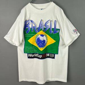 Wm994 USA製 90s HIGH5 1994年 アメリカ USA W杯 サッカー ブラジル代表 Tシャツ ヴィンテージT 袖シングル メンズ L