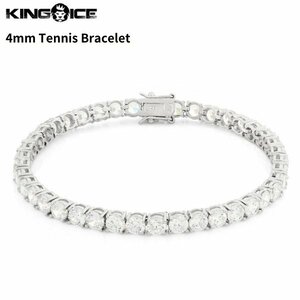 【チェーン幅 4mm、長さ 7インチ】King Ice キングアイス テニスチェーン ブレスレット ホワイトゴールド 4mm Tennis Bracelet メンズ