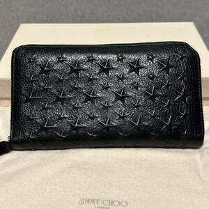 JIMMY CHOO ラウンドファスナー 長財布 正規品 送料無料 ジミーチュウ Carnaby ブラック 黒 レザー カーナビー スタースタッズ