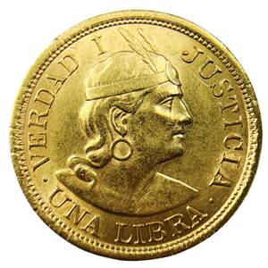 ペルー インディアン座像 金貨 1917年 7.9g 22金 イエローゴールド コレクション アンティークコイン Gold