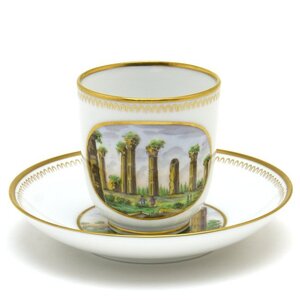 リチャードジノリ コーヒーカップ＆ソーサー 古代遺跡 手描き 磁器製 洋食器 イタリア製 新品 Richard Ginori