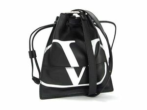 ■新品同様■ VALENTINO GARAVANI ヴァレンティノ ガラヴァーニ レザー 巾着型 ショルダーバッグ ポシェット ブラック系 AW5598