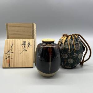 桶谷 定一 在銘 肩衝茶入 茶入れ 仕覆 共箱 茶道具 茶器 管:092403-60