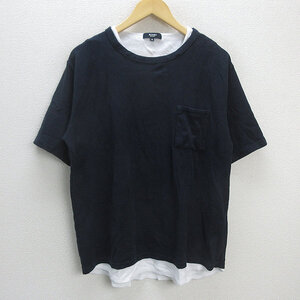 G■ビームス/BEAMS レイヤードTシャツ/コットン【XL】紺/men