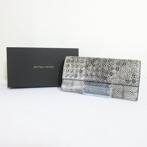 *BOTTEGA VENETA ボッテガヴェネタ イントレチャート リザード フラップ 長財布 グレー系*送料込