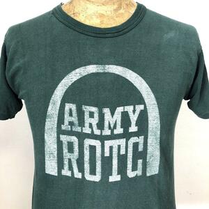 M 希少 70s ラッセル 金タグ ARMY ROTC Tシャツ ビンテージ ミリタリー 軍物 予備役将校訓練課程 アメリカ軍 米軍 USA レア 古着 70年代 緑