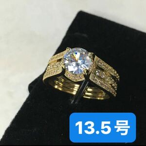 アクアマリン ブルー　zirconiaのエレガントリング　18KGP ゴージャスジュエリー　サイズ：13.5号