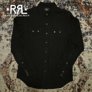 【名作】 RRL Black Denim Western Shirt 【M】 ブラック デニム ウエスタン シャツ 漆黒 シルバーコンチョ 1950s Ralph Lauren パール