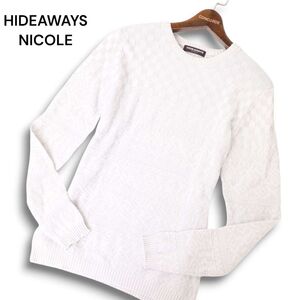 HIDEAWAYS NICOLE ハイダウェイ ニコル 秋冬 幾何学柄★ クルーネック ニット セーター Sz.46　メンズ 白　C4T10401_B#K