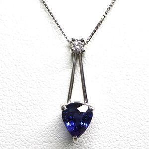 1円〜!!ソ付き!!《Pt850/Pt900 天然サファイア/天然ダイヤモンドネックレス》F 約3.3g 約45.0cm diamond pendant ジュエリー EC3/ E467