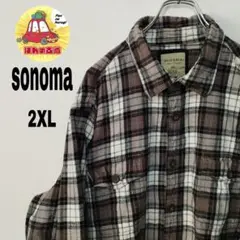 usa古着 sonoma ネルシャツ　2XL ブラウン　ホワイト　チェック