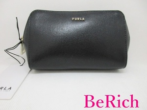 美品 フルラ FURLA エレクトラ コスメ ポーチ 黒 ブラック レザー ロゴ 化粧 アクセサリー 小物 【中古】sh1537