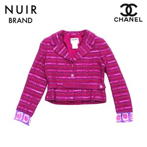 シャネル CHANEL ジャケット ベルト付き スパンコール パープル