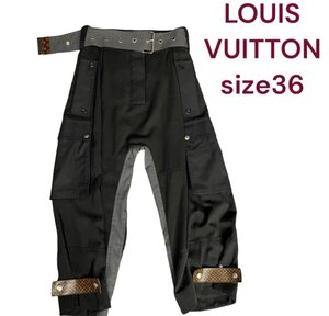 美品　ルイヴィトン　サルエルパンツ　PVCモノグラム使用がおしゃれ　36/S、7号　LOUIS VUITTON BLACK 黒　ブラック　M4I785　