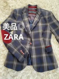 美品 テーラードジャケット ZARA チェック ネイビー